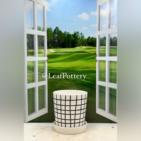 Ginger White/Black Ceramic Planter Pot with Saucer Attached - Picture 4 of 9